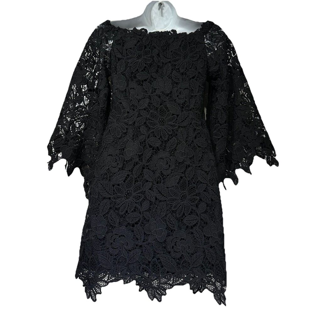 Free People Dusk Lace Off Shoulder black Mini Dress Size 0 - Picture 6 of 12